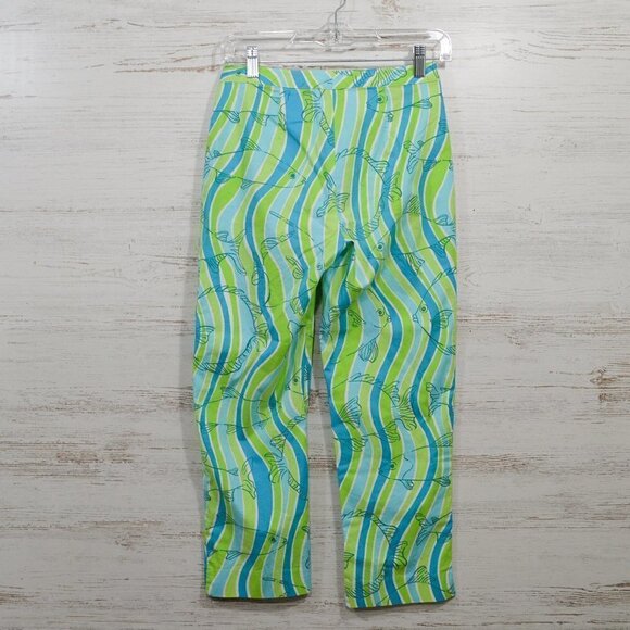 Lilly Pulitzer Cropped Pants Fish Makin Waves Nautical Beachy Preppy - Picture 3 of 4